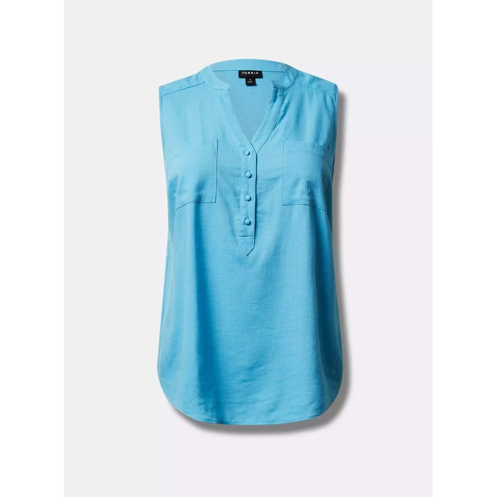 Torrid Tank Top Womens 4 Blue‎ Harper Linen Blend Pullover Sleeveless Blouse NEW